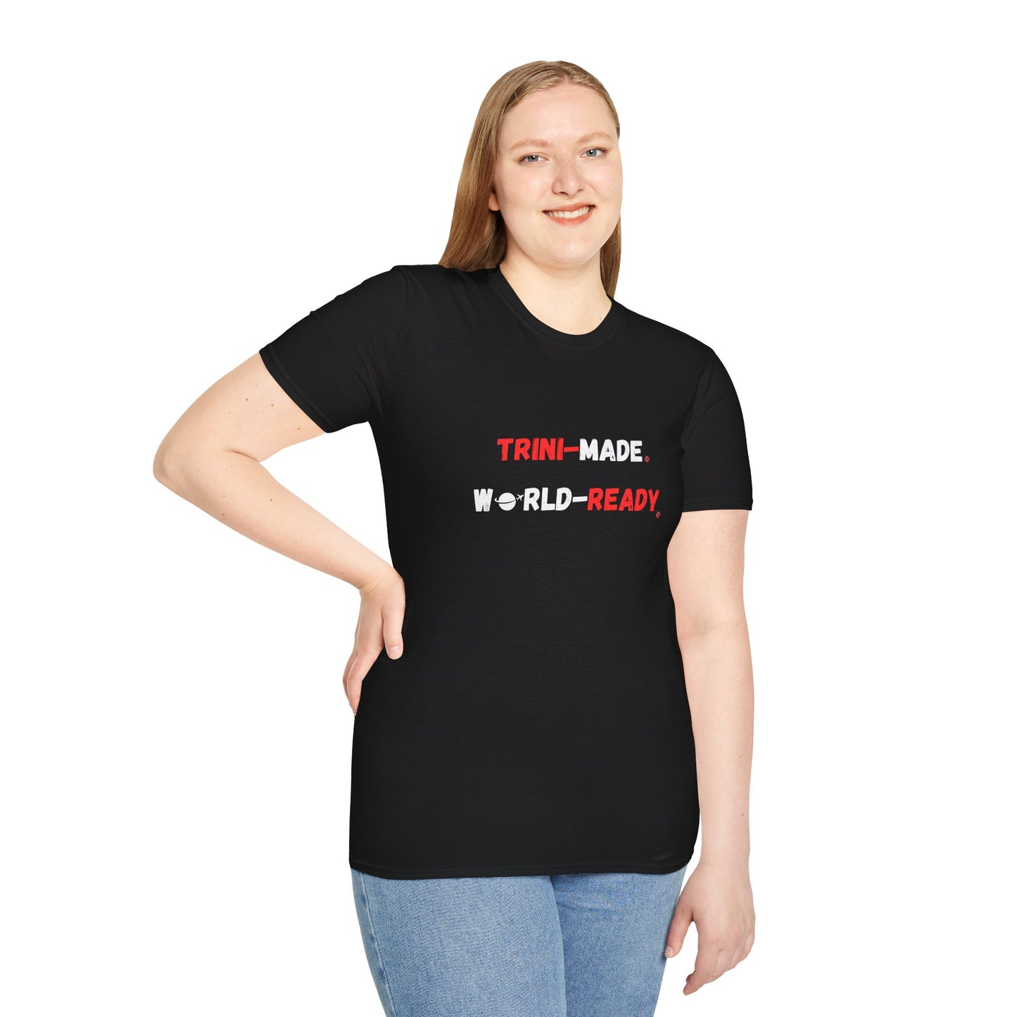 Trini-Made World-Ready Unisex Softstyle T-Shirt | Casual Wear, Travel Tee, Caribbean Pride, Gift for Friends & Family, Everyday Comfort